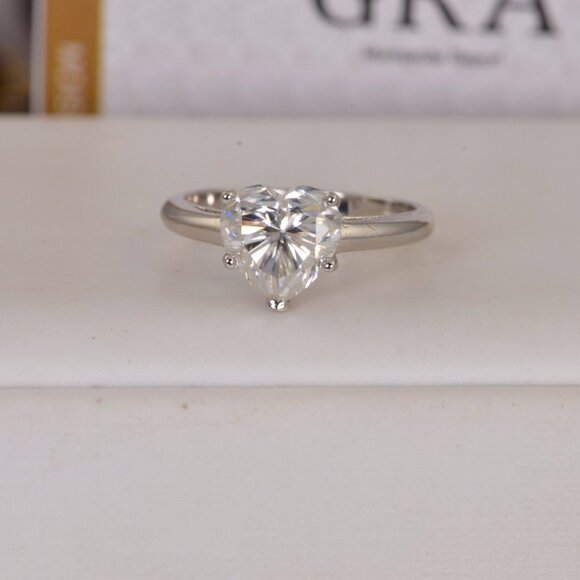 Certified Moissanite 2ct Heart Engagement Ring 925 Sterling - Picture 3 of 5